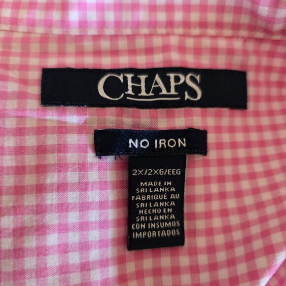 CHAPS No Iron Button Up Shirt Pink White Gingham Check Long Sleeve Women Plus 2X - Picture 7 of 7
